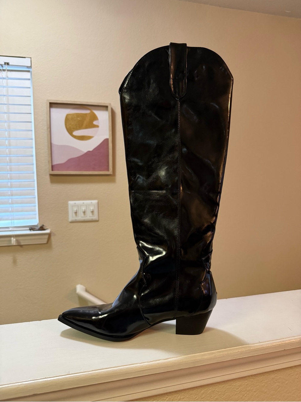 Classic Black Patent Knee-High Western Boot - Women's
